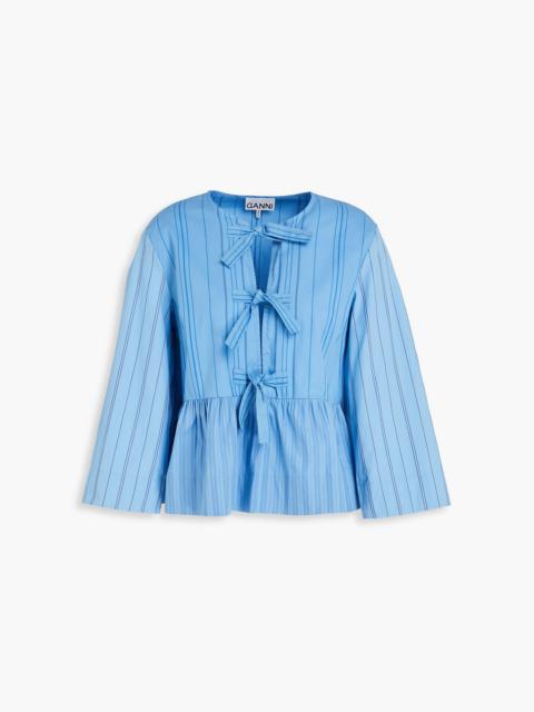 GANNI Striped cotton-poplin peplum top