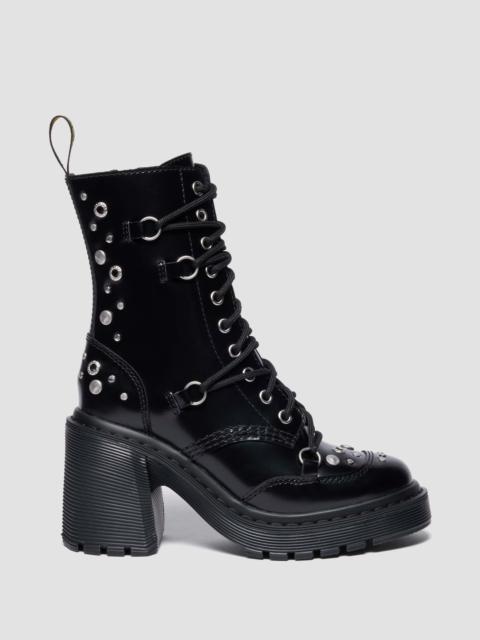 Dr. Martens CHESNEY Studded Buttero Leather Flare Heeled Boots