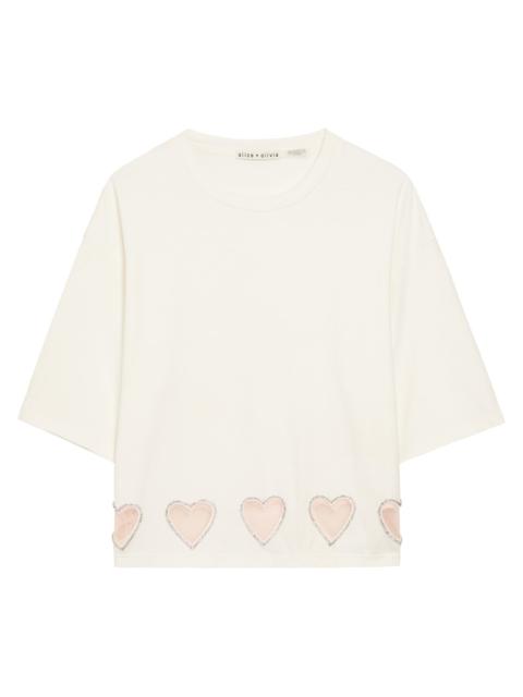 Alice + Olivia Alice + Olivia Evan Heart Embellished Cropped Cotton T-shirt
