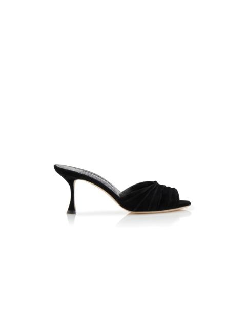 Manolo Blahnik Black Suede Ruched Open Toe Mules