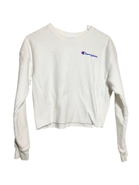 Champion Reverse Weave Sweatshirt Crewneck Logo Spellout White Cropped XSmall