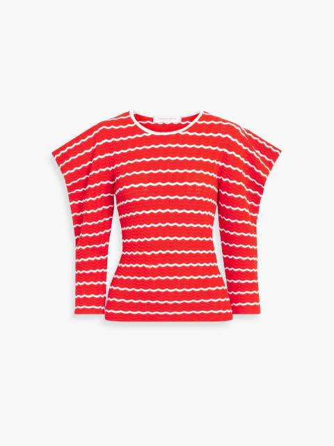 CAROLINA HERRERA Ruffled striped pointelle-knit top