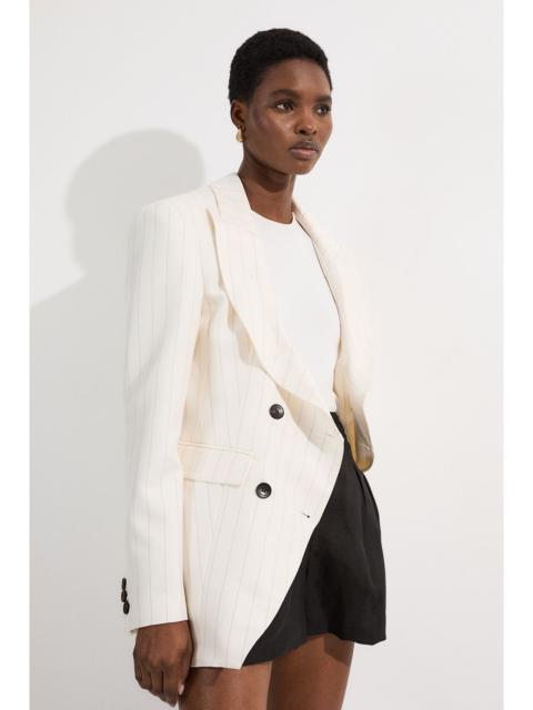 KAREN MILLEN Pinstripe Double Breasted Waisted Tailored Jacket