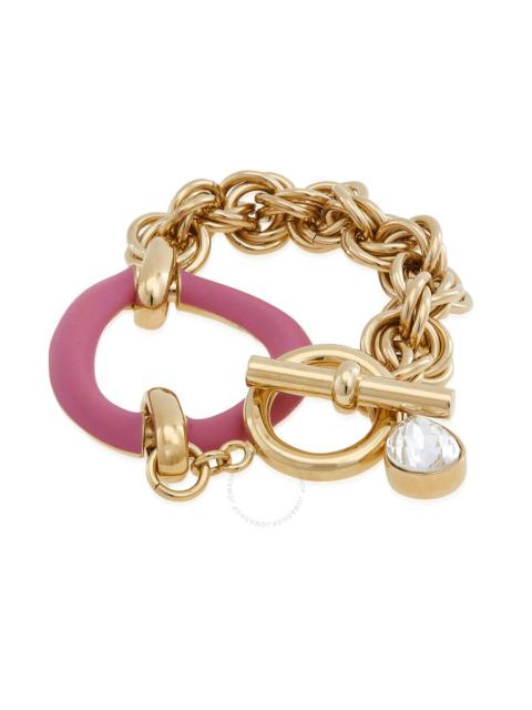 JW Anderson Ladies Gold / Pink Oversized Chain Crystal Bracelet