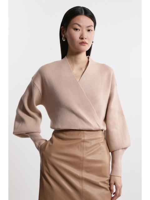 KAREN MILLEN Wool Look Compact Stitch Wrap Knit Top