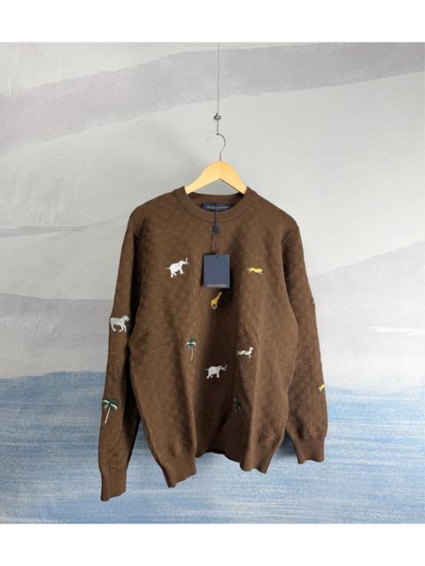 Louis Vuitton Louis Vuitton Brown Damier Sweater with Animal Embroidery
