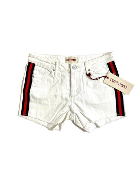 Driftwood Anthropologie White Denim Raw Hem Shorts Side Stripe SZ 24 NWT