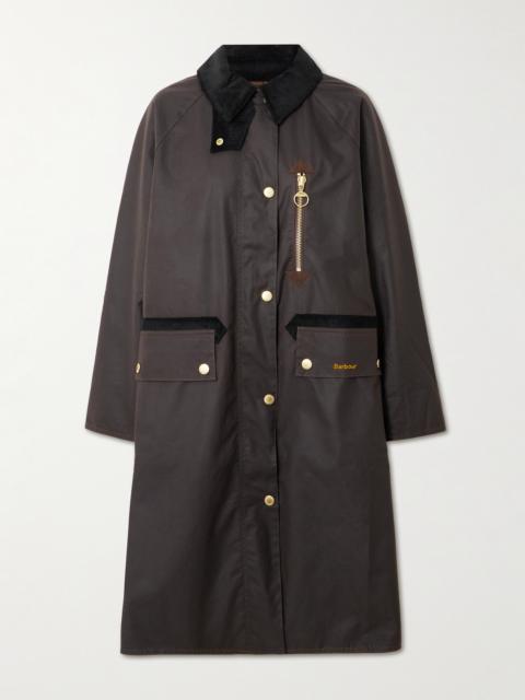 Barbour Evette Corduroy-trimmed Waxed-cotton Trench Coat