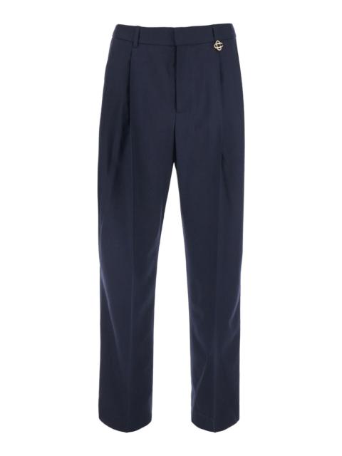 CASABLANCA Casablanca Men Black Trousers With Front Pleats And Logo Plate In Wool For Men