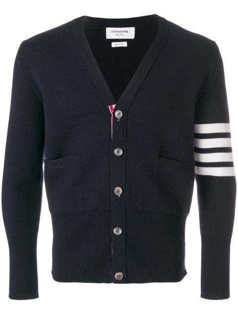 Thom Browne Thom Browne Men Milano Stitch V Neck Cardigan With 4 Bar In Fine Merino Wool