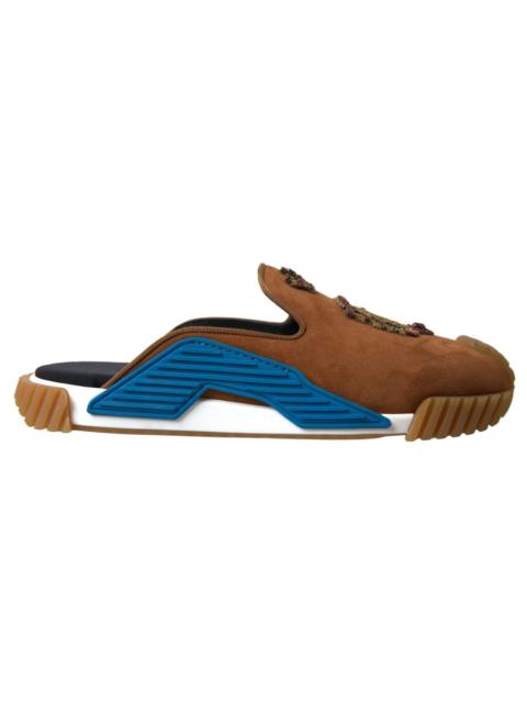 Dolce & Gabbana Brown Suede Crown Logo NS1 Slides Sandals