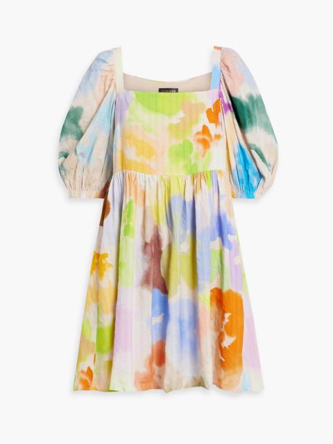STINE GOYA Ana printed linen-blend seersucker mini dress