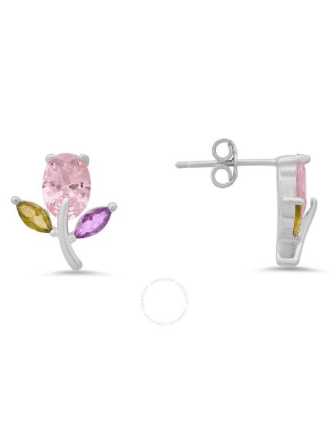 Kylie Harper - Kylie Harper Sterling Silver Multi-Color CZ Flower Stud Earrings