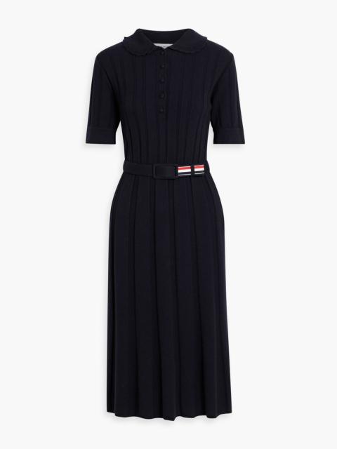Thom Browne Belted ribbed wool-blend midi shirt dress
