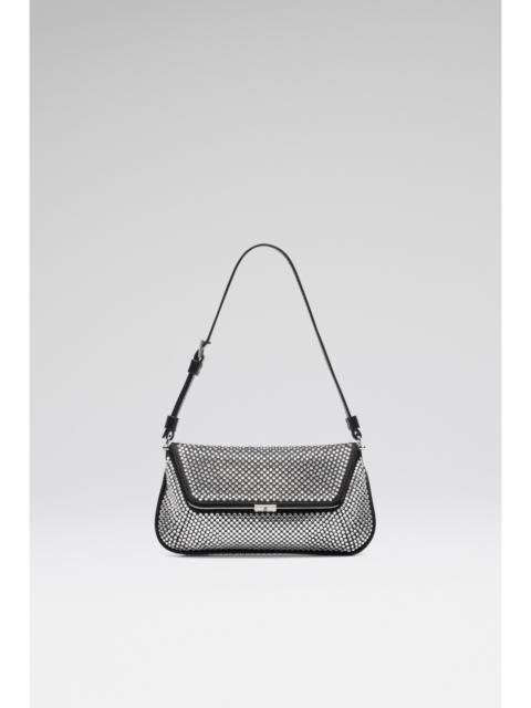 Amina Muaddi AMI MINI CRYSTAL BLACK SATIN AND WHITE CRYSTALS