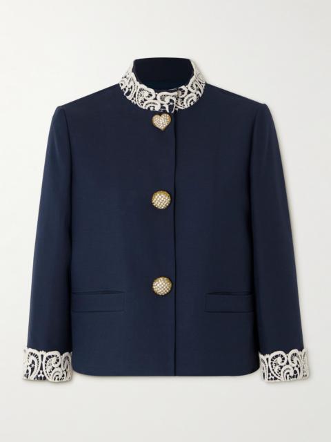 Valentino Guipure Lace-trimmed Wool And Silk-blend Twill Jacket