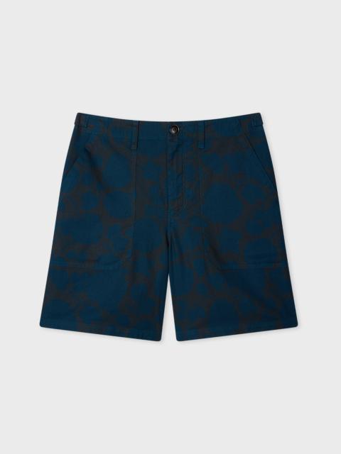 Paul Smith Navy 'Perforated Floral' Cotton Shorts