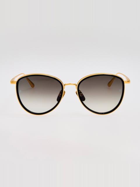 LINDA FARROW Dahlia Sunglasses in Black and Gold