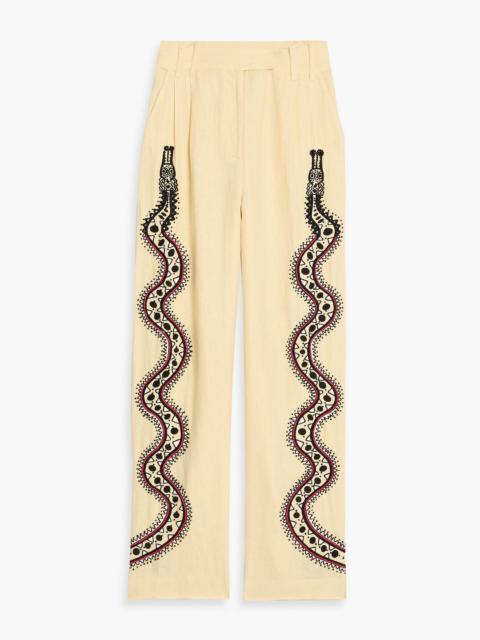 FARM RIO Embellished linen wide-leg pants