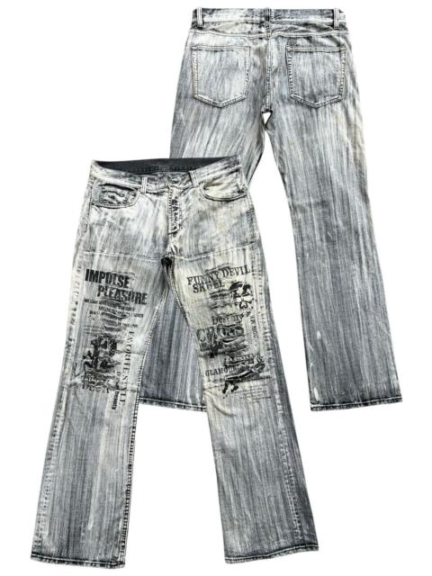 Japan Skull Gothic Distressed Baggy Wide Denim Jeans 36x32