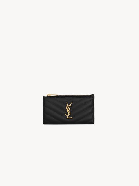 SAINT LAURENT CASSANDRE MATELASSÉ FRAGMENTS CARD CASE IN GRAIN DE POUDRE LEATHER