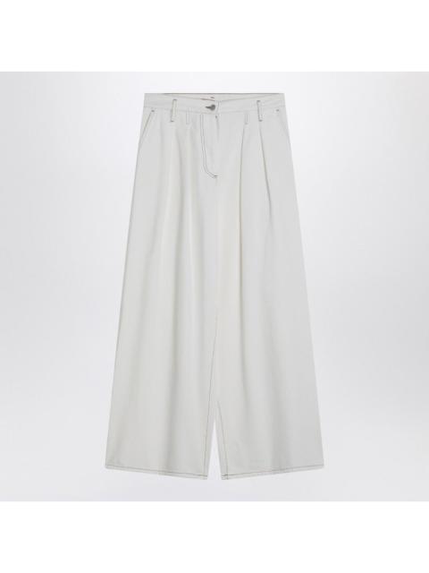 Dries Van Noten Wide White Trousers In Cotton Women