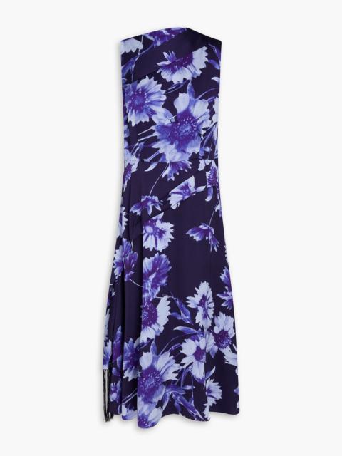 Erdem Fringed floral-print satin midi dress