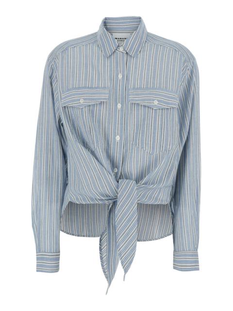 Isabel Marant Étoile Isabel Marant Etoile Women 'Nath' Blue Shirt With Front Bow And All-Over Striped Motif In Cotton Wom