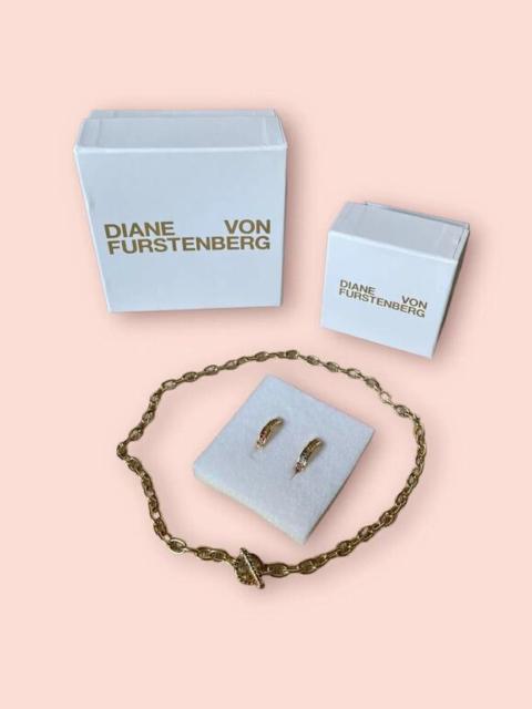 Diane Von Furstenberg DVF Rainbow Swarovski Toggle Necklace & Earrings Set NWT