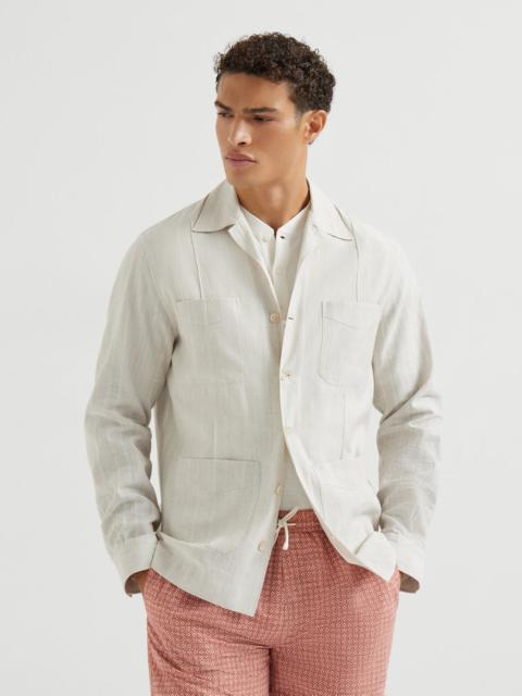 Brunello Cucinelli Cotton and linen jacquard stripe easy fit guayabera