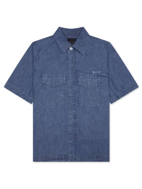 Givenchy LOGO EMBROIDERED SHORT-SLEEVE SHIRT - DENIM BLUE
