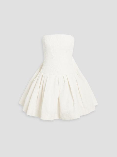 Oscar de la Renta Strapless pleated cloqué mini dress