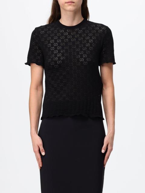 GUCCI Gucci Women Gucci Slim Fit Cotton Knit Top With Jacquard Gg Monogram