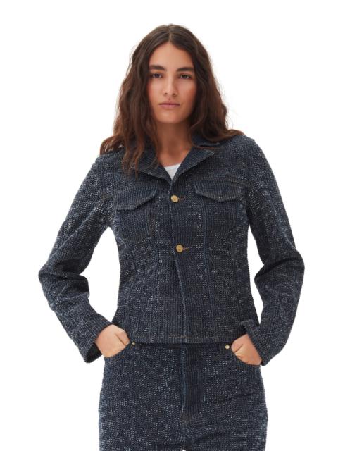 GANNI DARK BLUE FLUFFY DENIM BLAZER