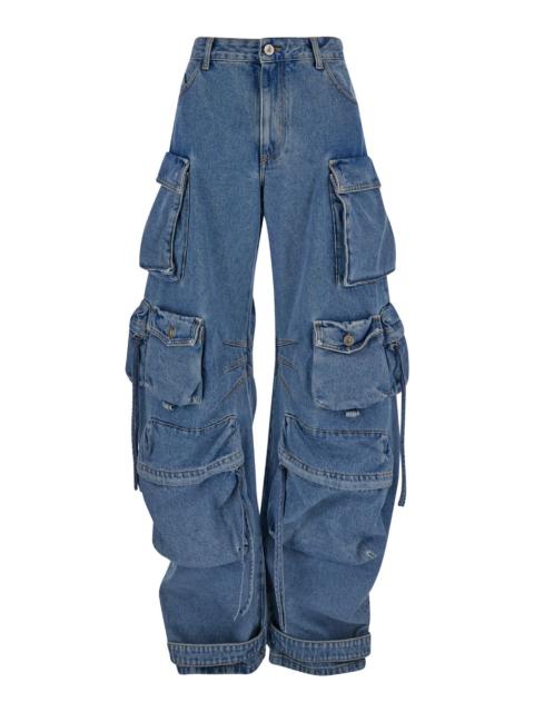 THE ATTICO The Attico Women 'Fern' Blue Cargo Jeans With Logo Patch In Denim Woman