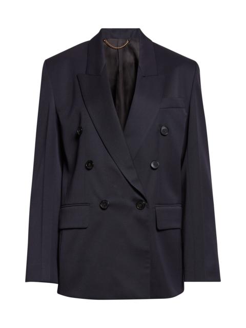 Victoria Beckham Victoria Beckham Tailored Double Breasted Check Wool Blend Jacket in Navy at Nordstrom