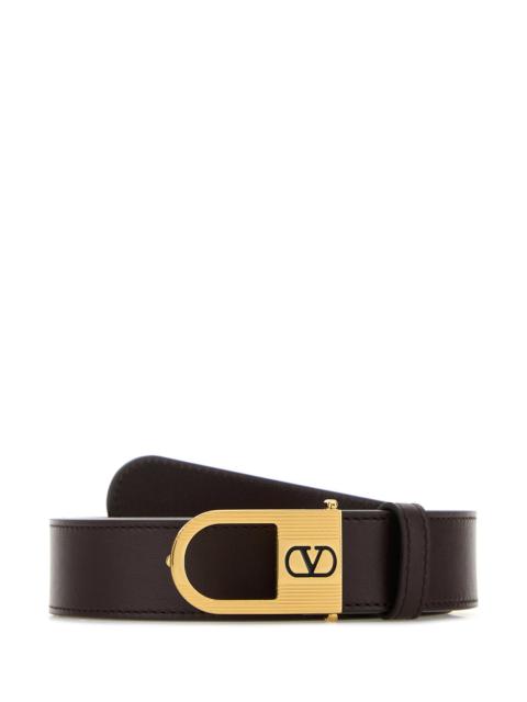 Valentino Chocolate leather VLogo Signature belt