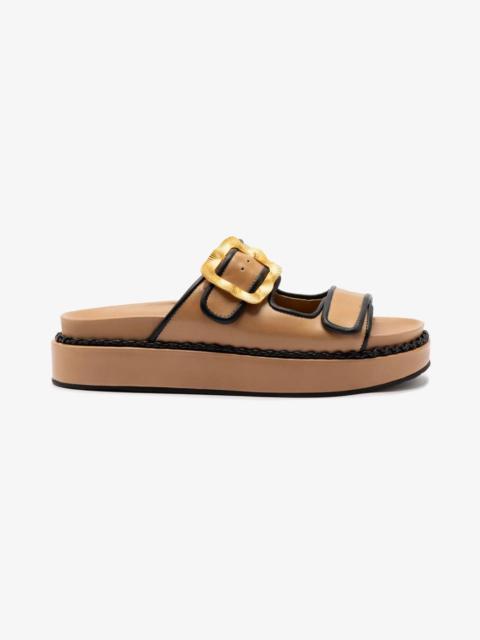 Larroudé Maui Slide In Hazelnut Leather and Black Trimming