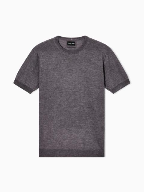 GIORGIO ARMANI SHORT-SLEEVED, CREW-NECK JUMPER IN SILK AND COTTON