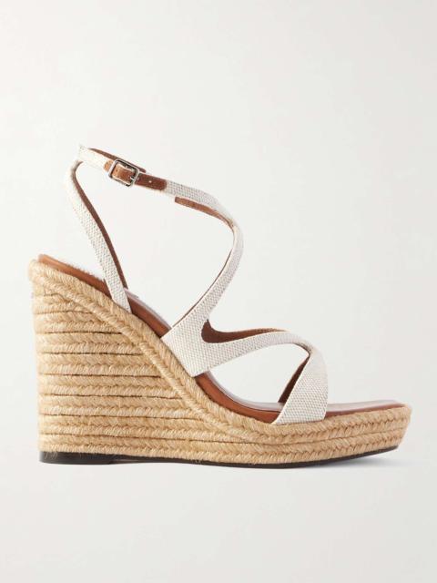 Ayla 110 leather-trimmed canvas espadrille wedge sandals Cream