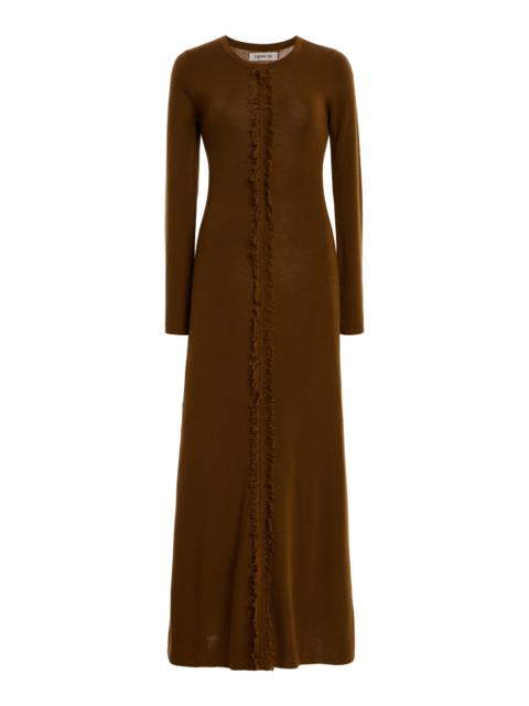 ZANKOV Exclusive Rowen Fringed Wool Midi Dress brown