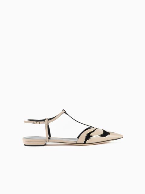 GIORGIO ARMANI LEATHER T-BAR BALLERINAS WITH STRAP