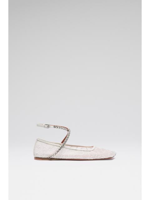 Amina Muaddi ANE LACE FLAT IVORY LACE AND BLACK DIAMOND CRYSTALS