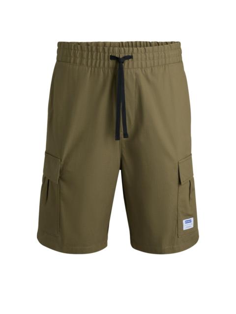 HUGO STRUCTURED-COTTON SHORTS WITH DRAWSTRING AND LOGO PATCH