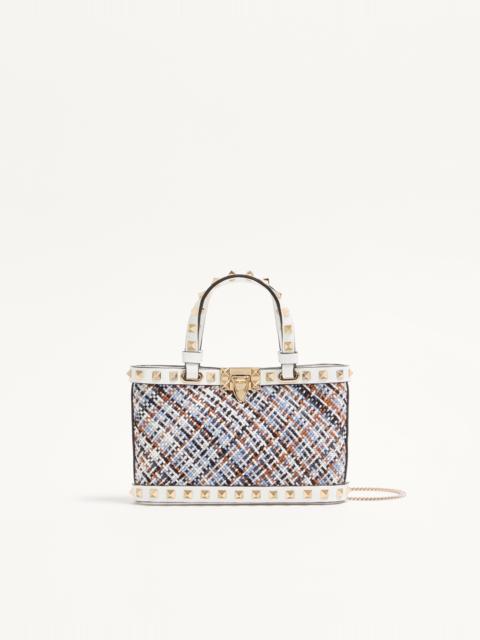 Valentino VALENTINO GARAVANI ROCKSTUD MINI SHOPPING BAG IN WOVEN FABRIC.