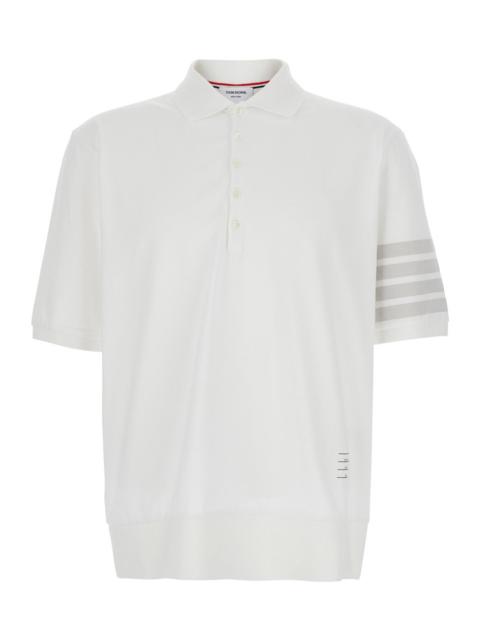 Thom Browne Thom Browne Men White Cotton Polo With Classic Collar And 4-Bar Detail On Sleeve For Men