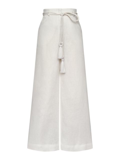 ANDRES OTALORA Gozo Wide-Leg Belted Linen Pants off-white