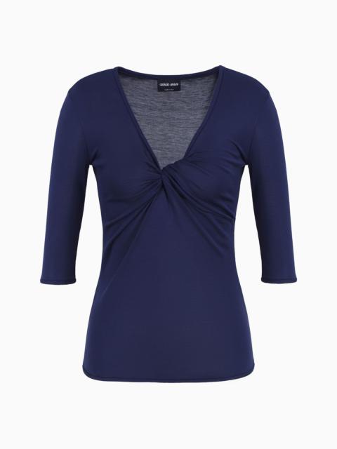 GIORGIO ARMANI Silk-viscose jersey V-neck jumper