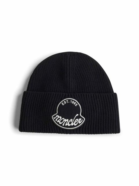 Moncler Black wool knit logo patch beanie