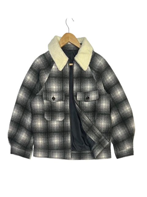 Other Designers Archival Clothing - VINTAGE 90s SHADOW PLAID WOOL FULL ZIP WITH SHERPA COLLAR